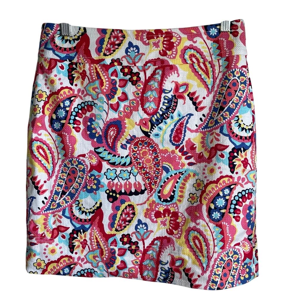 Talbots Straight Skirt Sz 2P Paisley Colorful Lined Stretch Cotton Career Preppy